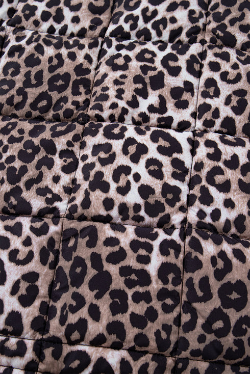 Leopard Quilted Full Zip Stand Collar Puffer Vest
